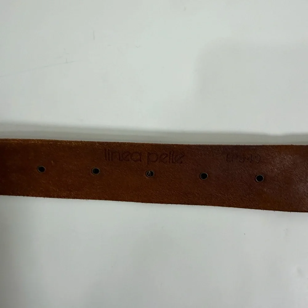 Linea Pelle Brown Leather Tooled Belt Ornate Cross Buckle Size Large